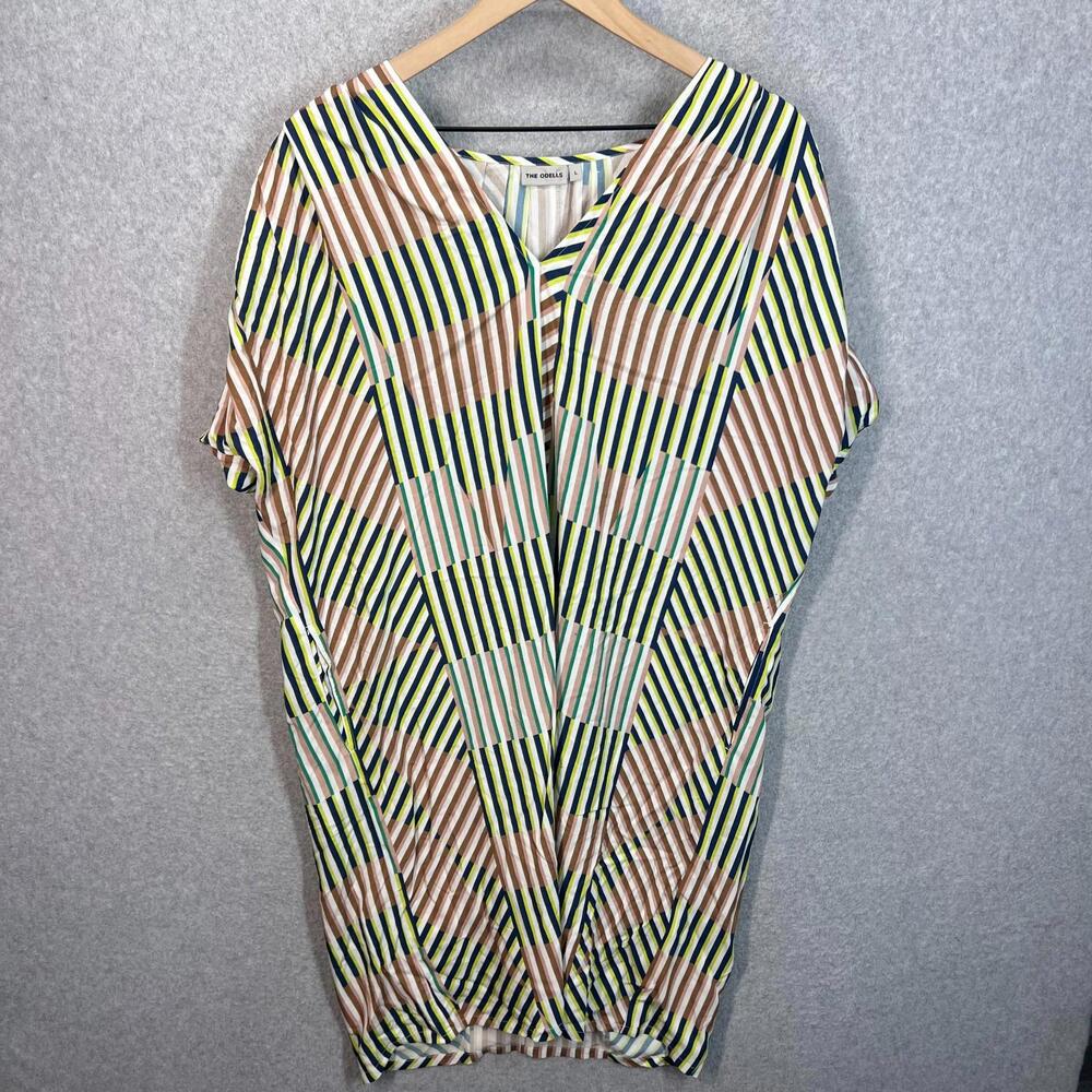 Anthropologie THE ODELLS Geometric Striped Tunic Dress Womens L Sleeveless